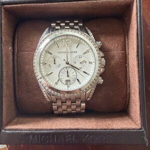 Michael Kors Silver-Tone Crystal Bezel Chronograph Watch